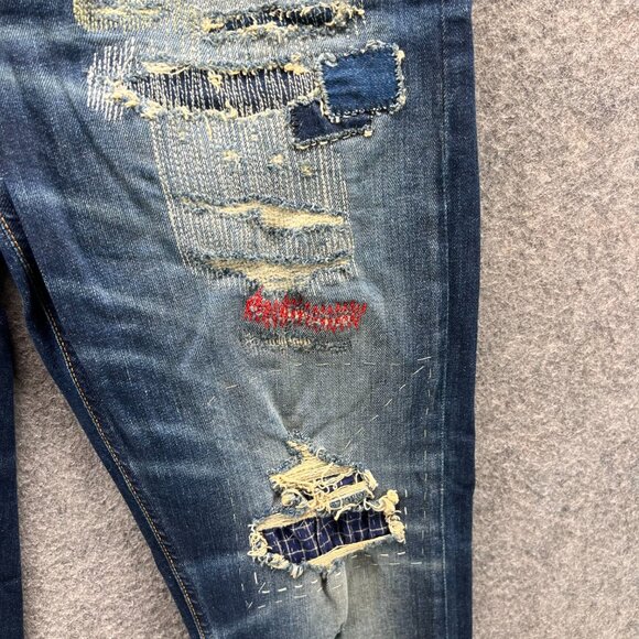 Nudie Jeans Mens 32x28 Patch Eddie II Tsuyoshi Limited Distressed Selvedge Blue - Picture 8 of 12
